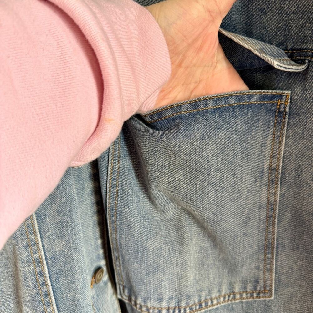 Denim Vest with Gray Hood Great for layering - Picture 4 of 6